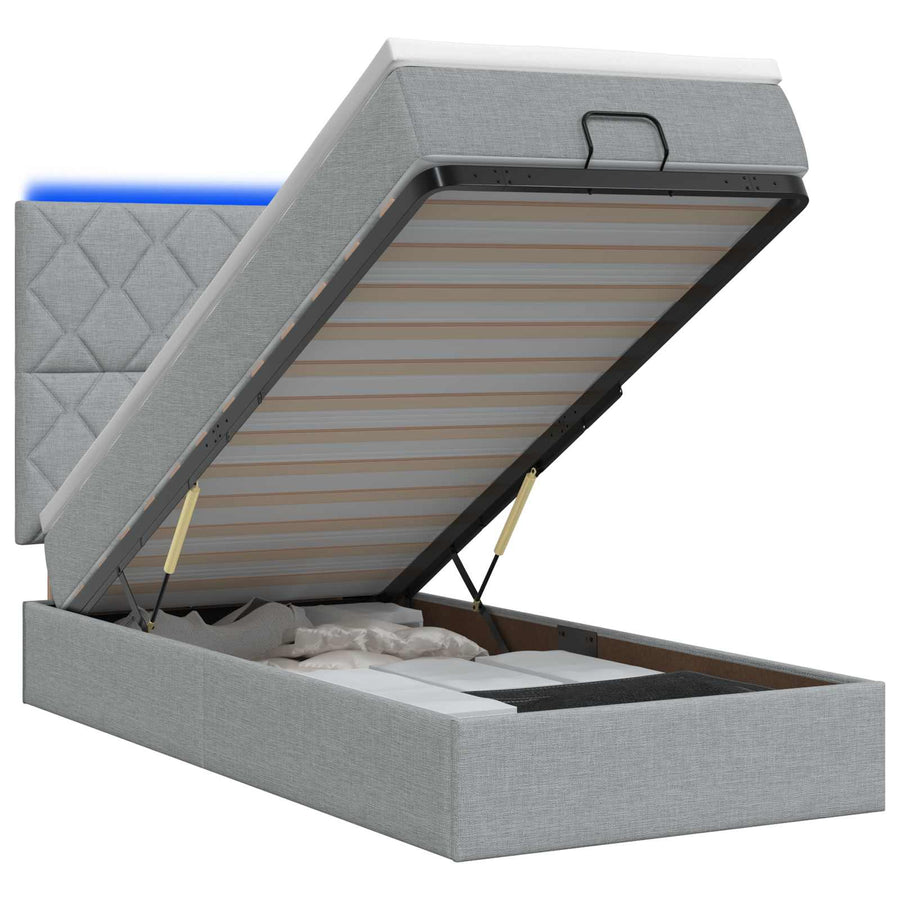 Ottoman Bed met Matrassen en LED Lichtgrijs 80 x 200 cm Stof