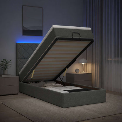 Ottoman Bed met Matrassen en LED Donkergrijs 90 x 190 cm Stof