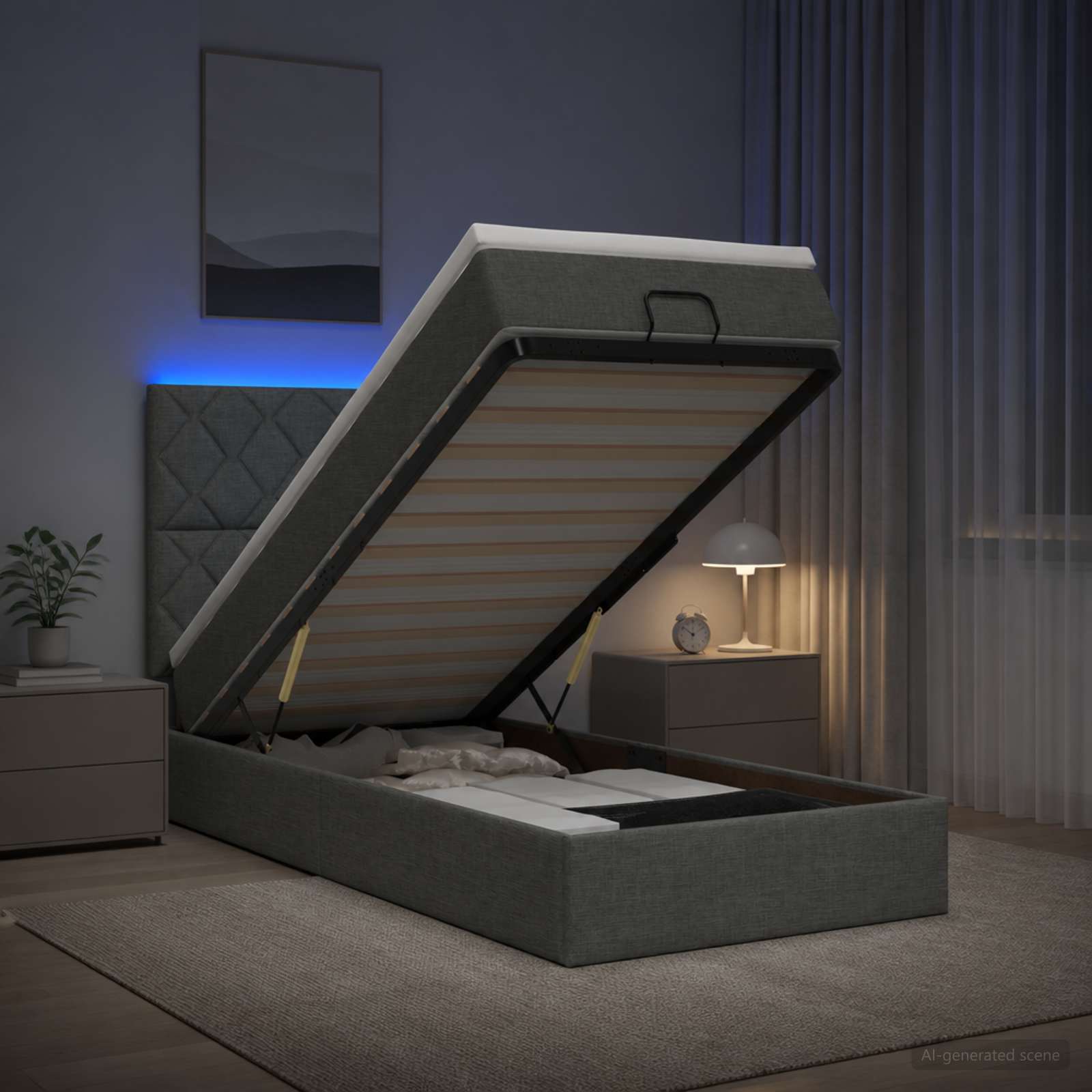Ottoman Bed met Matrassen en LED Donkergrijs 100 x 200 cm Stof