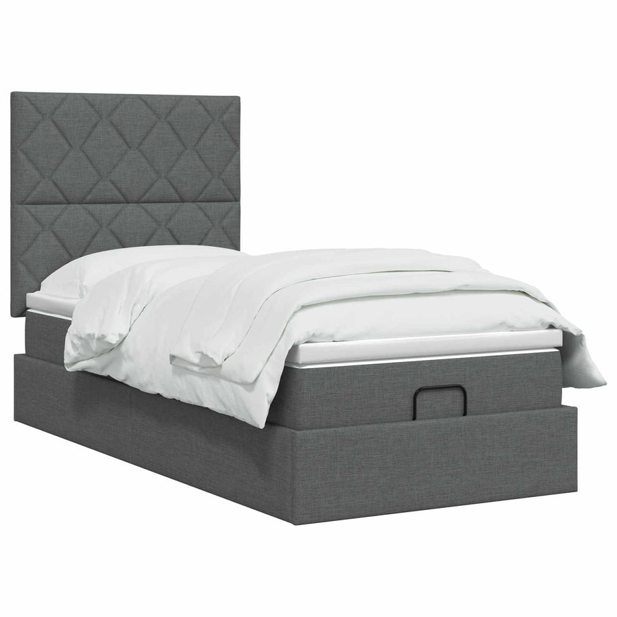 Ottoman Bed met Matrassen en LED Donkergrijs 80 x 200 cm Stof