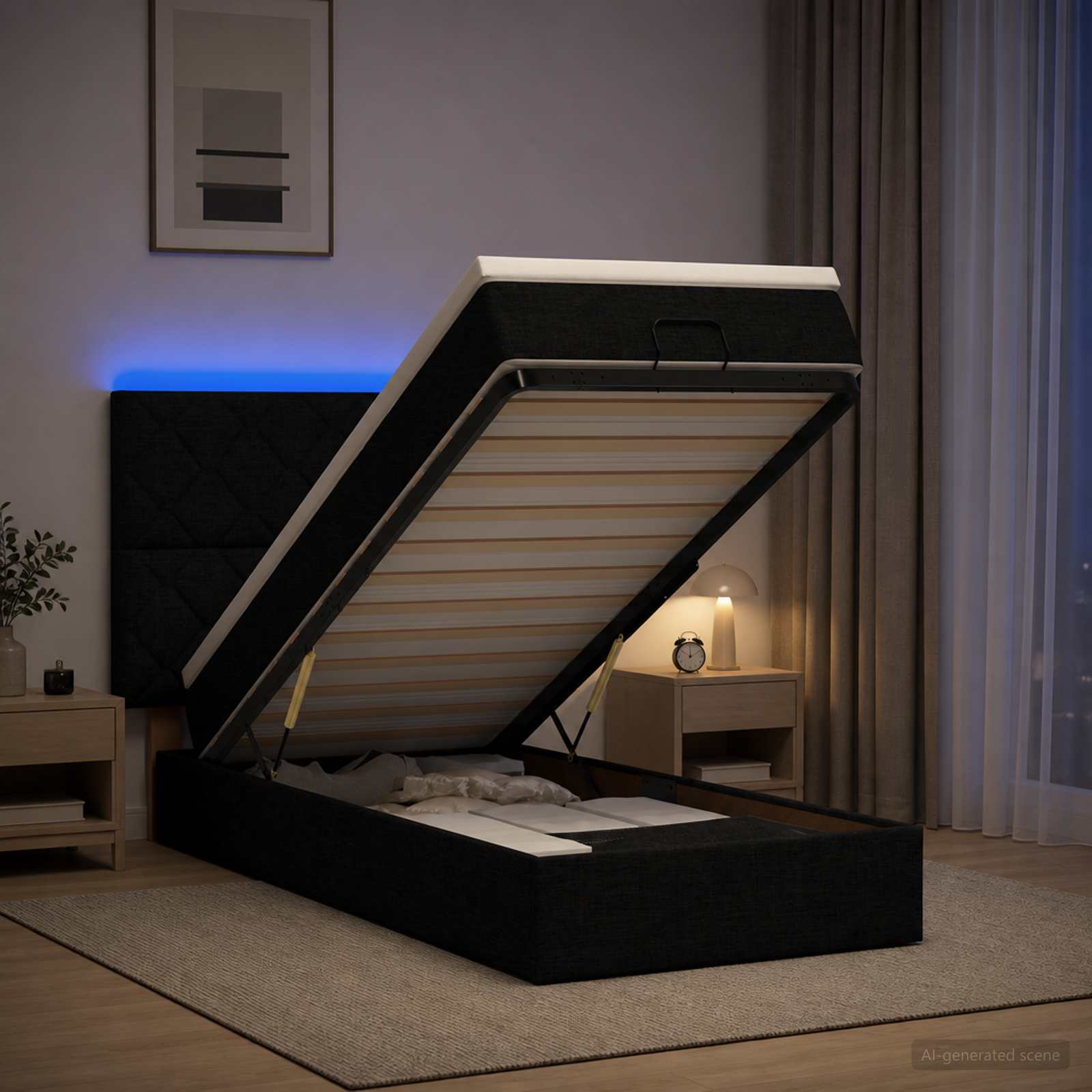 Ottoman Bed met Matrassen en LED Zwart 80 x 200 cm Stof