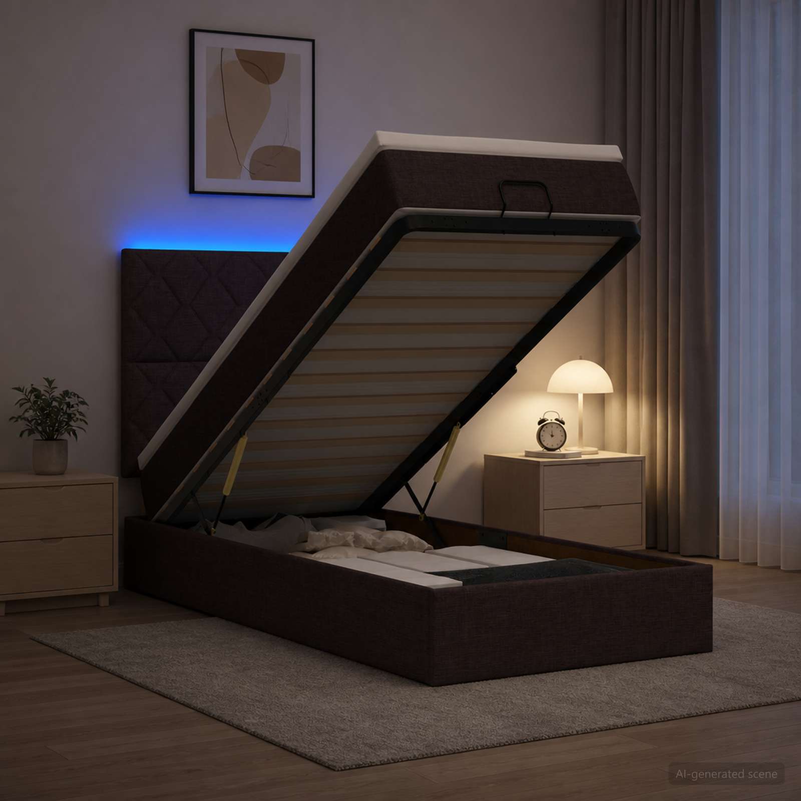 Ottoman Bed met Matrassen en LED Donkerbruin 90 x 200 cm Stof