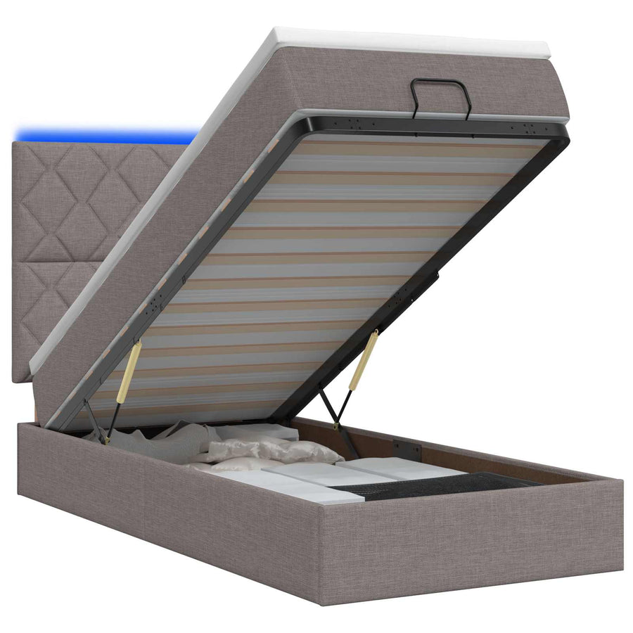 Ottoman Bed met Matrassen en LED Taupe 80 x 200 cm Stof