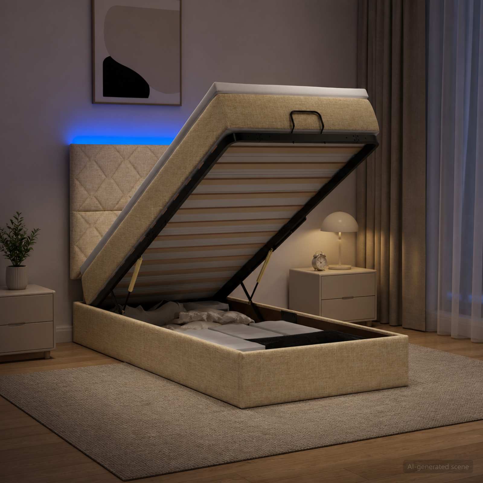 Ottoman Bed met Matrassen en LED Crèmekleurig 90 x 200 cm Stof