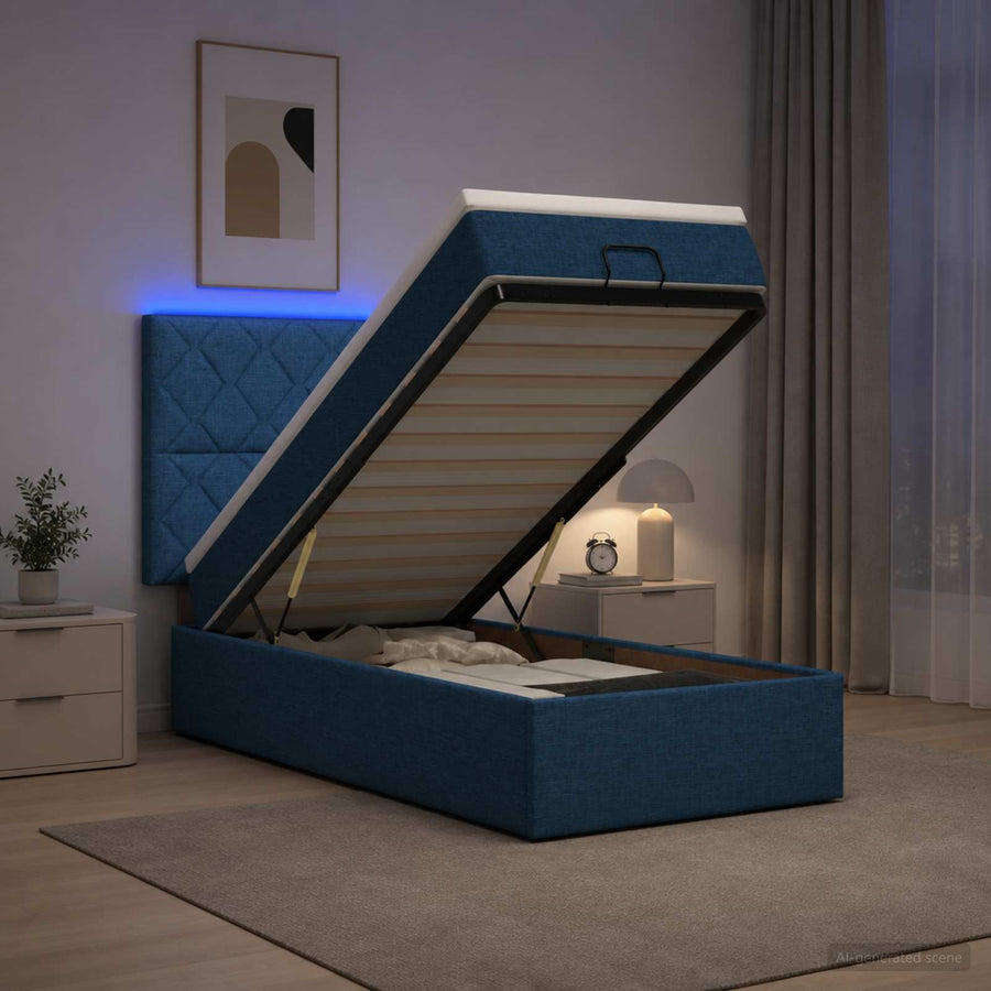 Ottoman Bed met Matrassen en LED Blauw 90 x 200 cm Stof