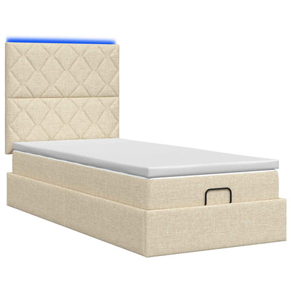 Ottoman Bed met Matrassen en LED Crèmekleurig 90 x 190 cm Stof