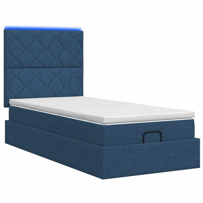 Ottoman Bed met Matrassen en LED Blauw 90 x 190 cm Stof
