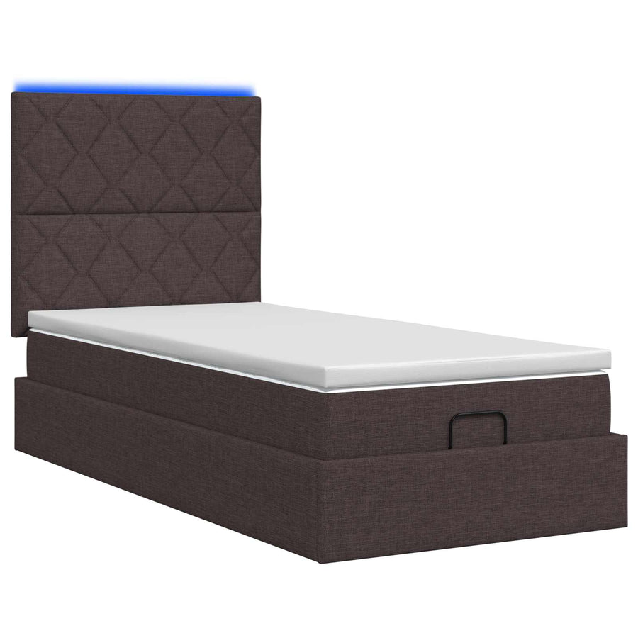 Ottoman Bed met Matrassen en LED Donkerbruin 90 x 200 cm Stof