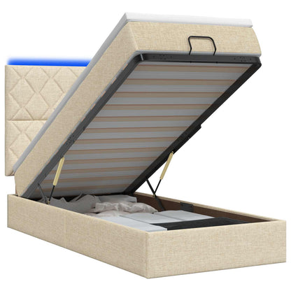 Ottoman Bed met Matrassen en LED Crèmekleurig 90 x 200 cm Stof