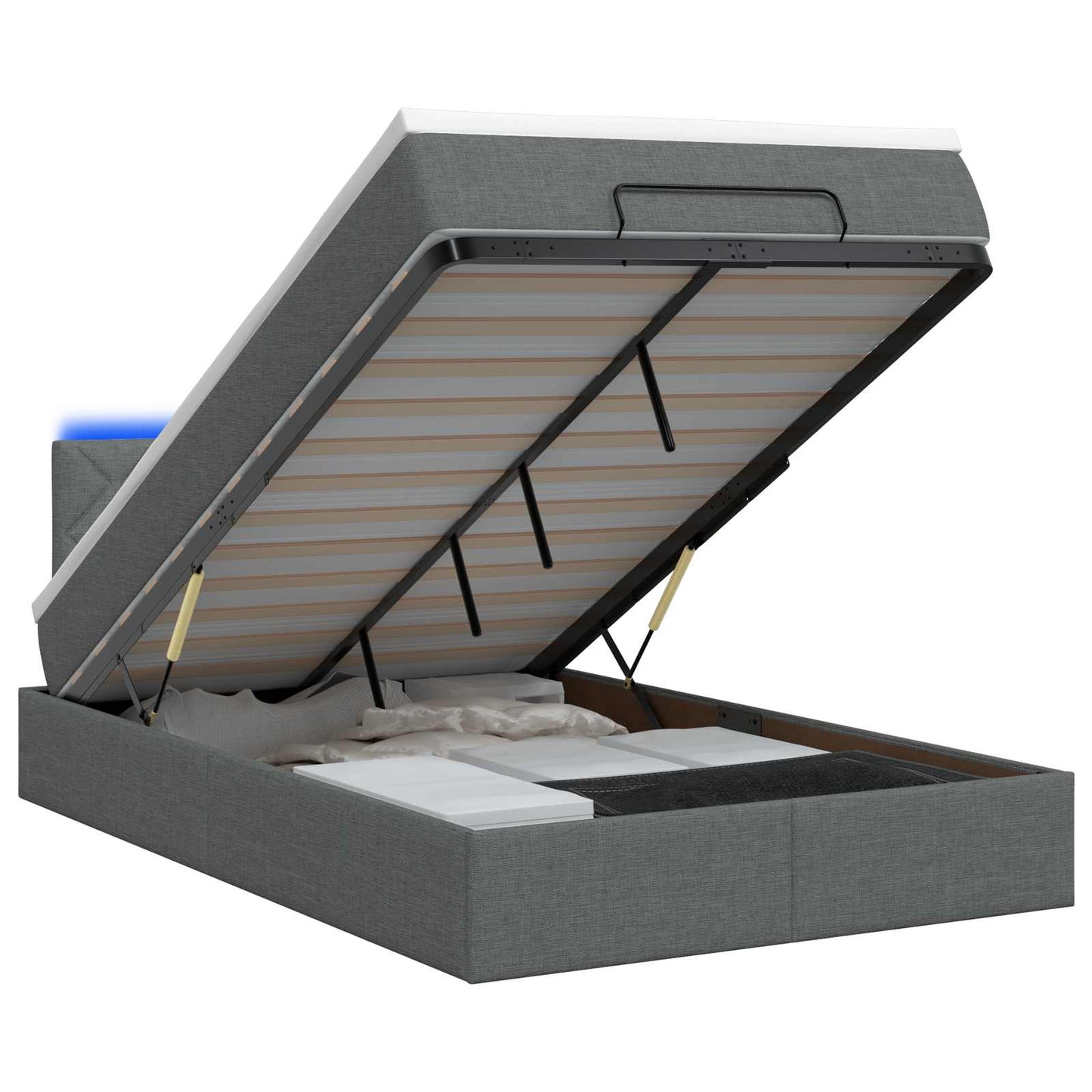 Ottoman Bed met Matrassen en LED Donkergrijs 120 x 190 cm Stof
