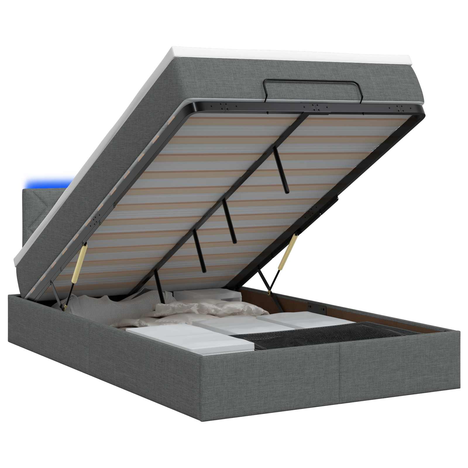 Ottoman Bed met Matrassen en LED Donkergrijs 120 x 190 cm Stof