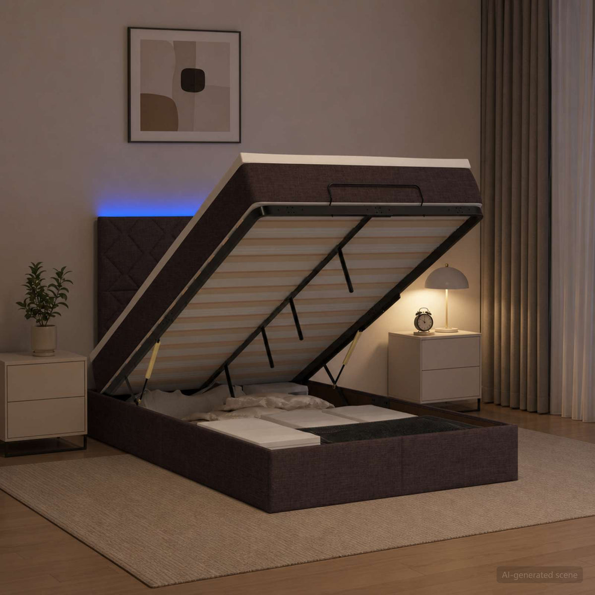 Ottoman Bed met Matrassen en LED Donkerbruin 120 x 200 cm Stof