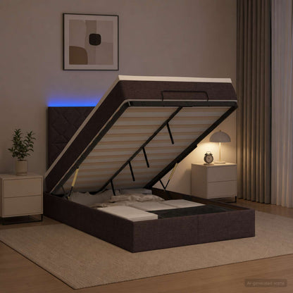 Ottoman Bed met Matrassen en LED Donkerbruin 120 x 200 cm Stof