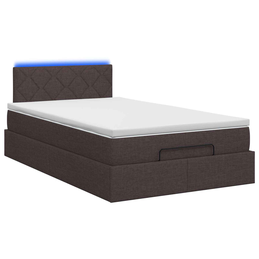 Ottoman Bed met Matrassen en LED Donkerbruin 120 x 190 cm Stof