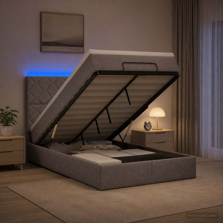 Ottoman Bed met Matrassen en LED Taupe 120 x 190 cm Stof
