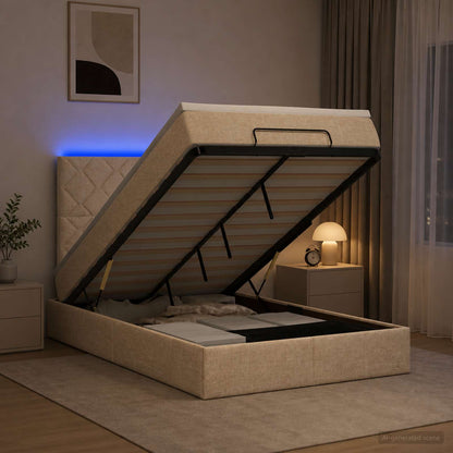 Ottoman Bed met Matrassen en LED Crèmekleurig 120 x 190 cm Stof