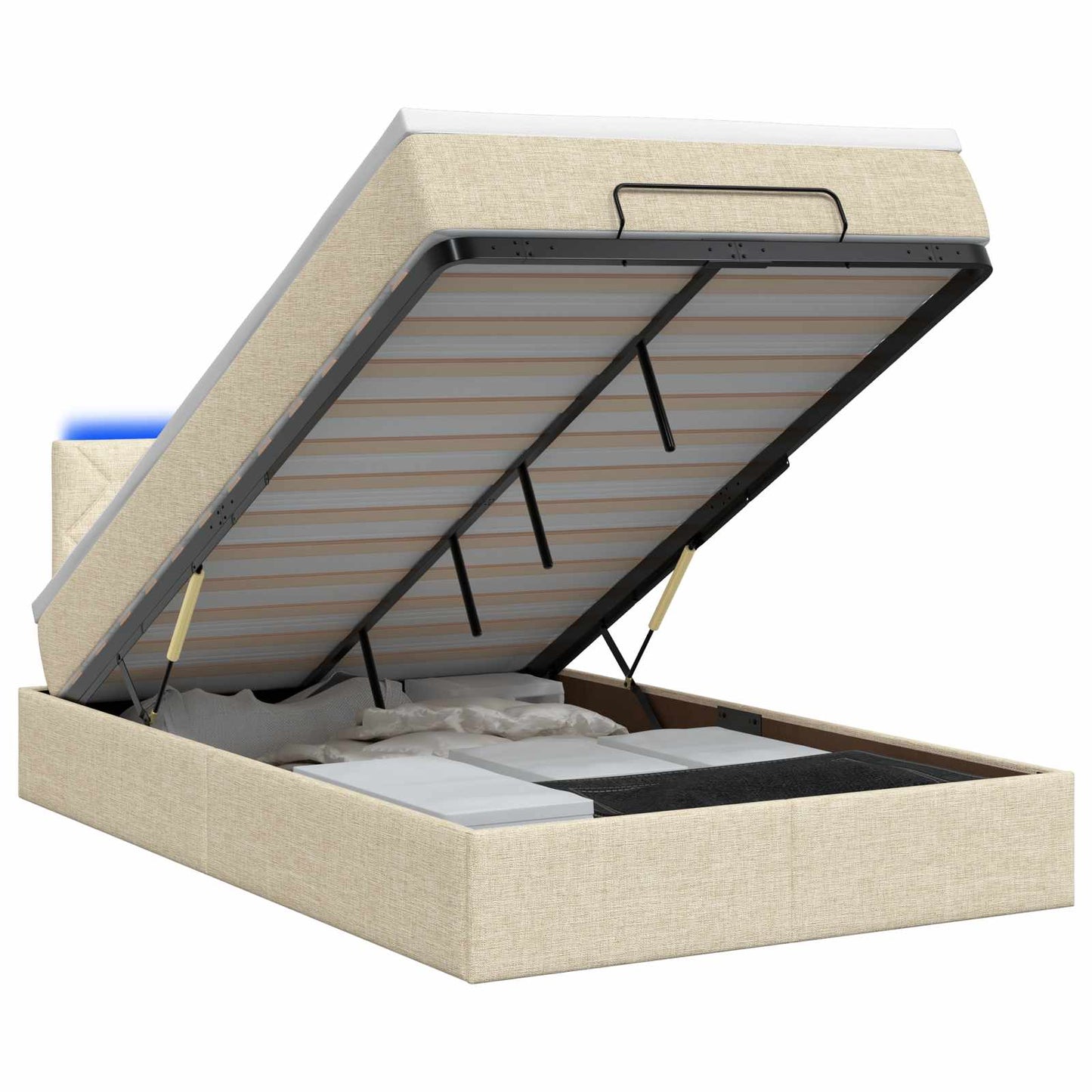 Ottoman Bed met Matrassen en LED Crèmekleurig 120 x 190 cm Stof