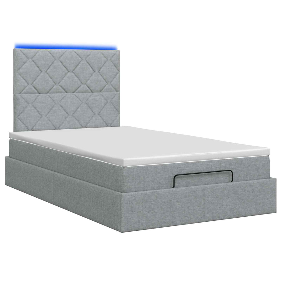 Ottoman Bed met Matrassen en LED Lichtgrijs 120 x 200 cm Stof