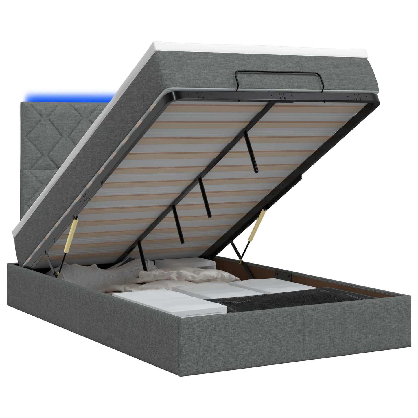 Ottoman Bed met Matrassen en LED Donkergrijs 120 x 200 cm Stof