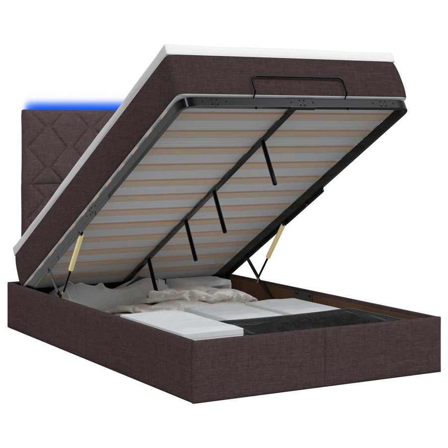Ottoman Bed met Matrassen en LED Donkerbruin 120 x 200 cm Stof