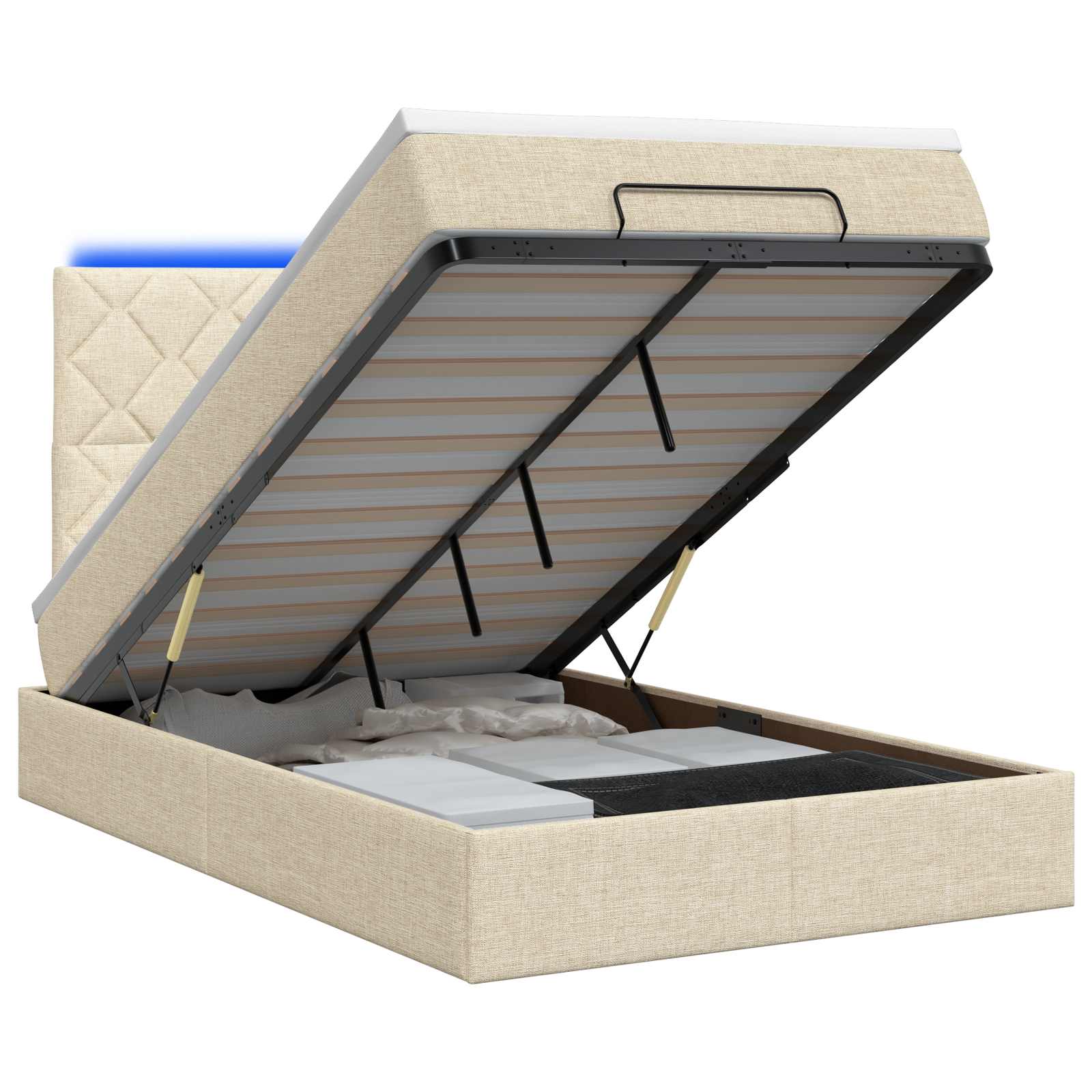 Ottoman Bed met Matrassen en LED Crèmekleurig 120 x 200 cm Stof