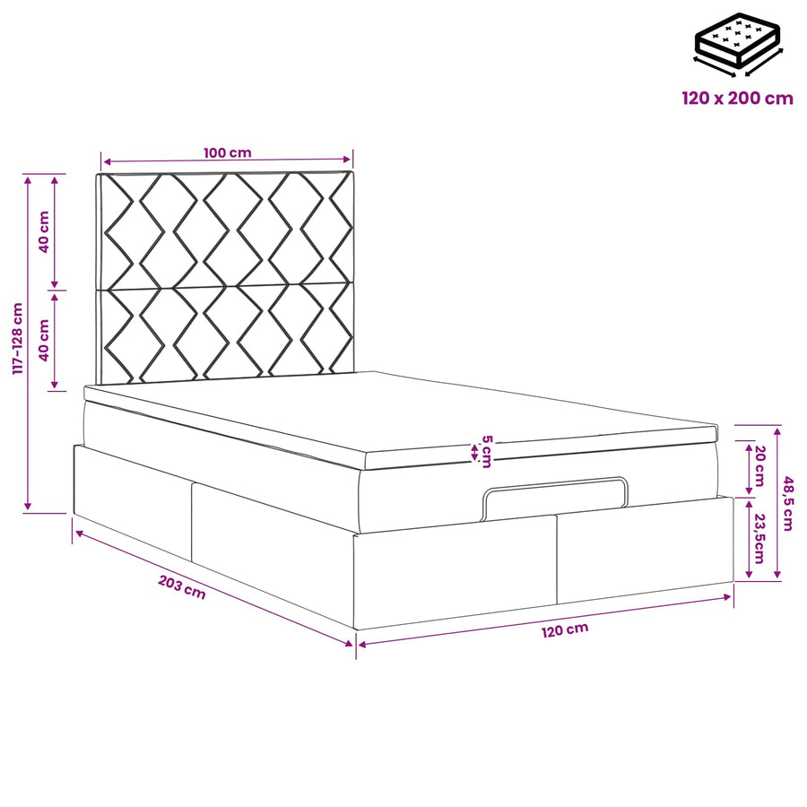 Ottoman Bed met Matrassen en LED Crèmekleurig 120 x 200 cm Stof