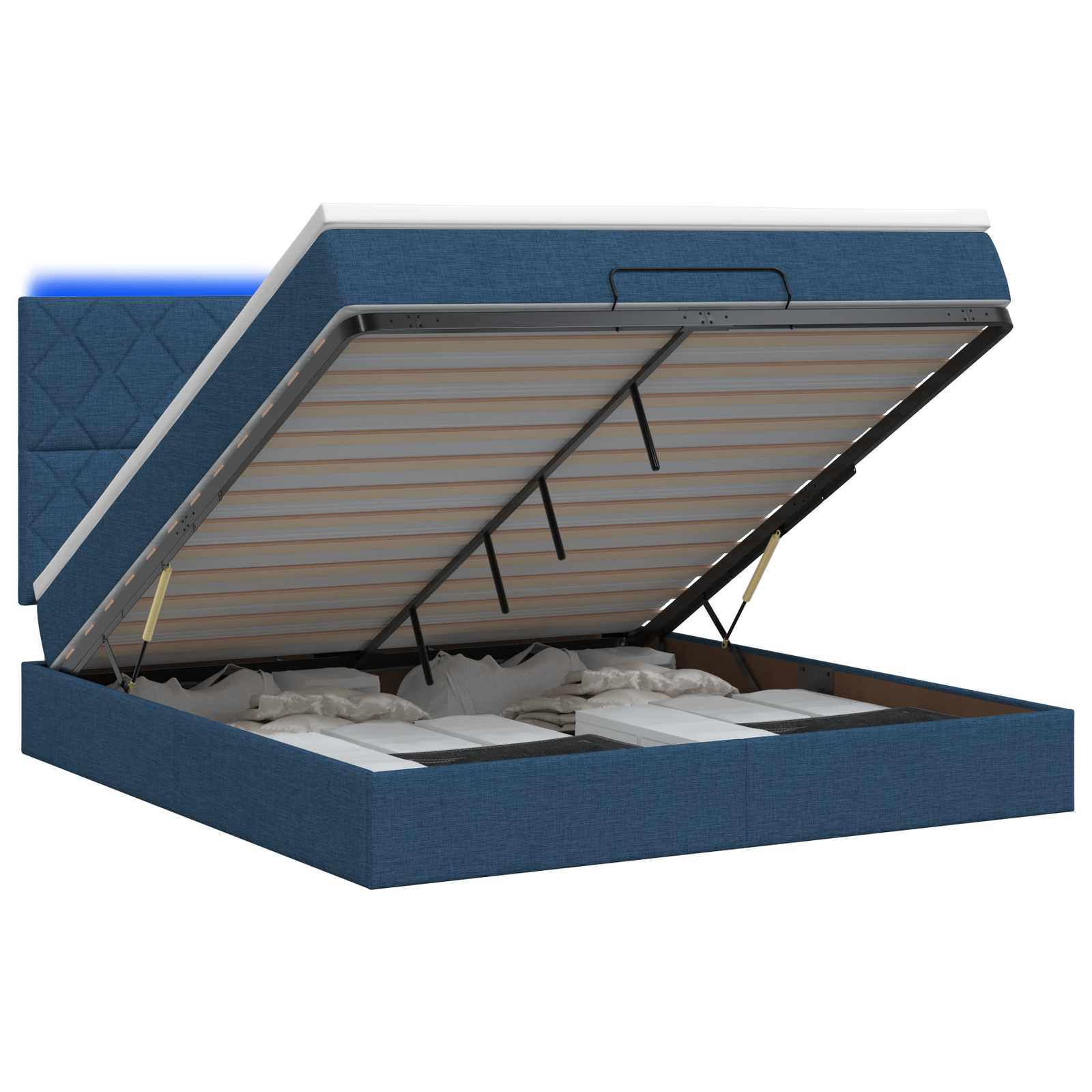 Ottoman Bed met Matrassen en LED Blauw 140 x 190 cm Stof