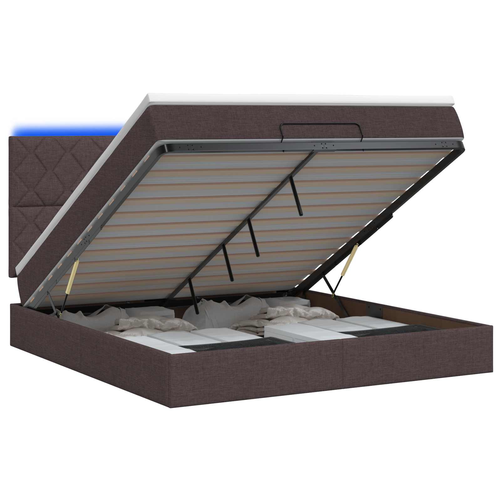 Ottoman Bed met Matrassen en LED Donkerbruin 140 x 200 cm Stof