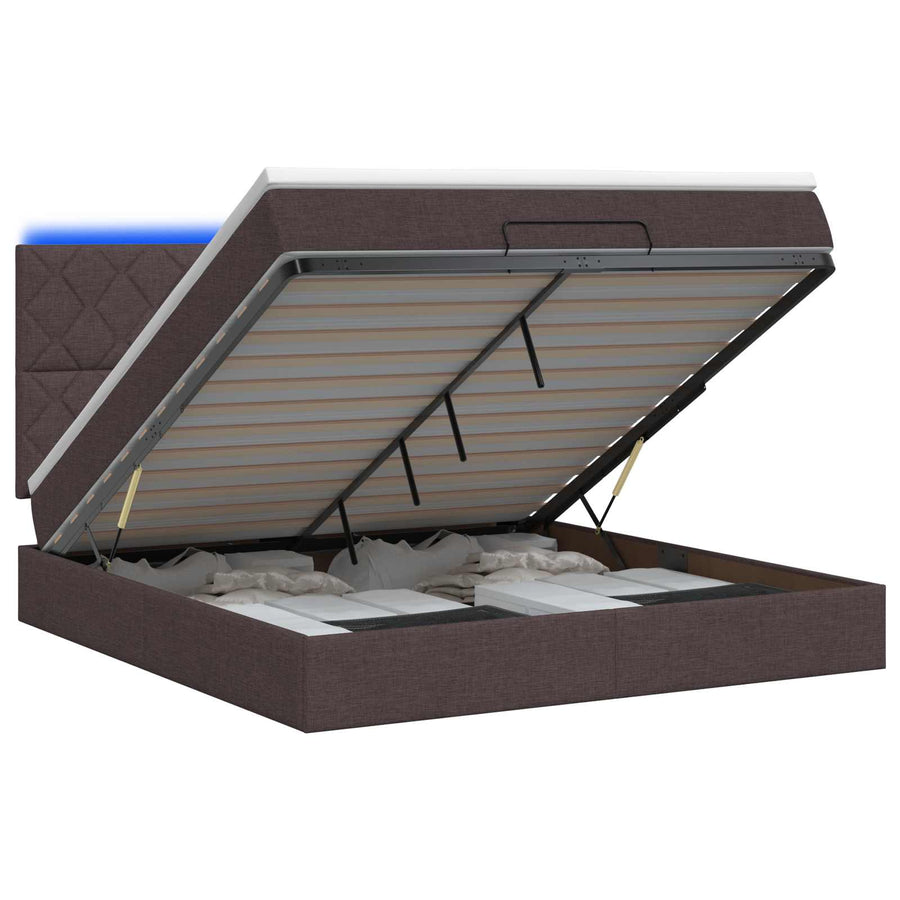 Ottoman Bed met Matrassen en LED Donkerbruin 140 x 200 cm Stof