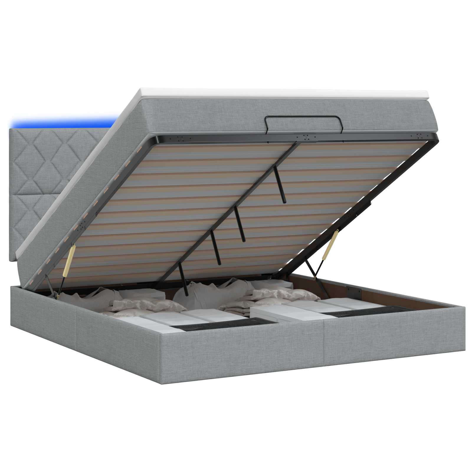 Ottoman Bed met Matrassen en LED Lichtgrijs 160 x 200 cm Stof