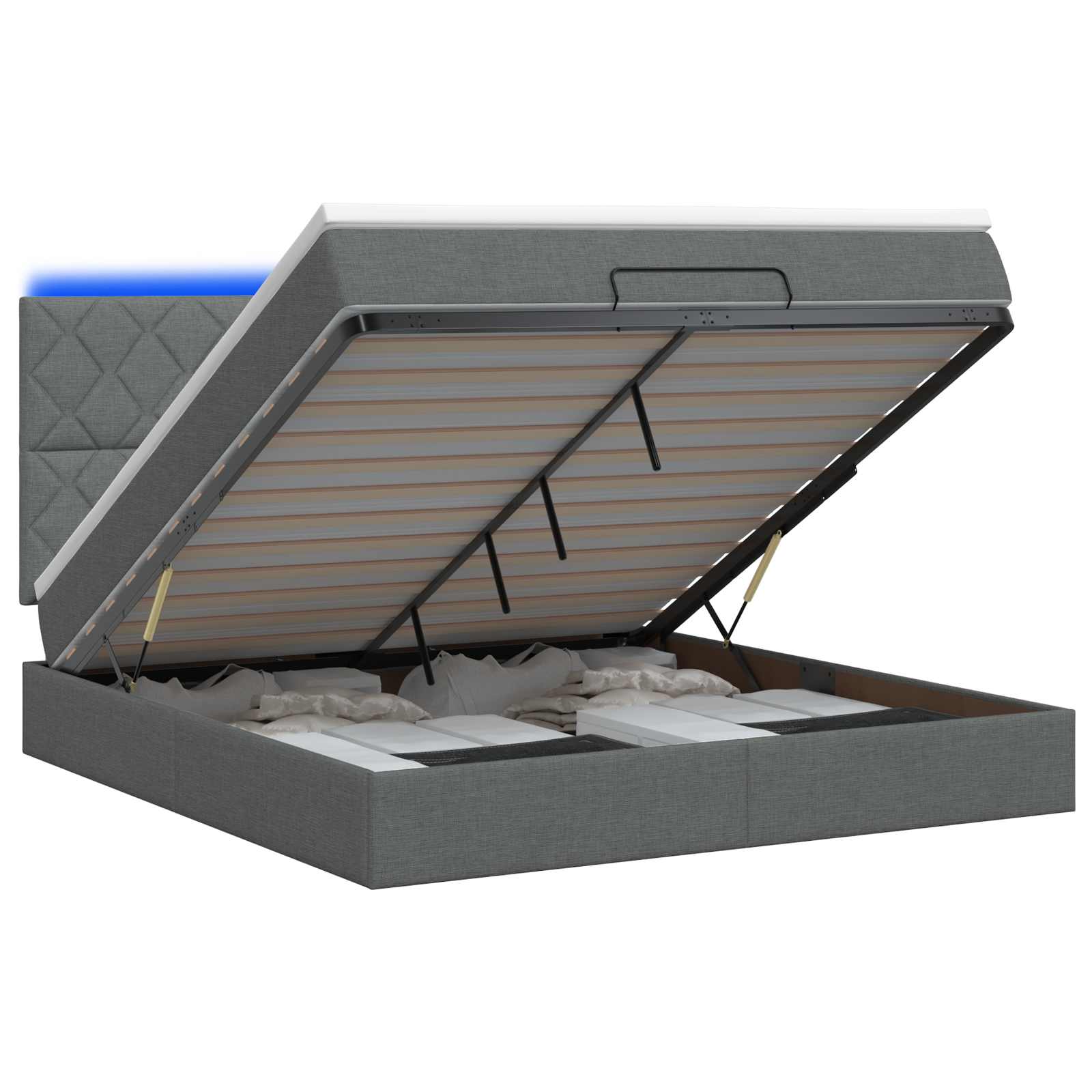 Ottoman Bed met Matrassen en LED Donkergrijs 160 x 200 cm Stof