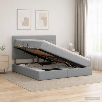 Ottoman Bed met Matrassen en LED Lichtgrijs 140 x 190 cm Stof