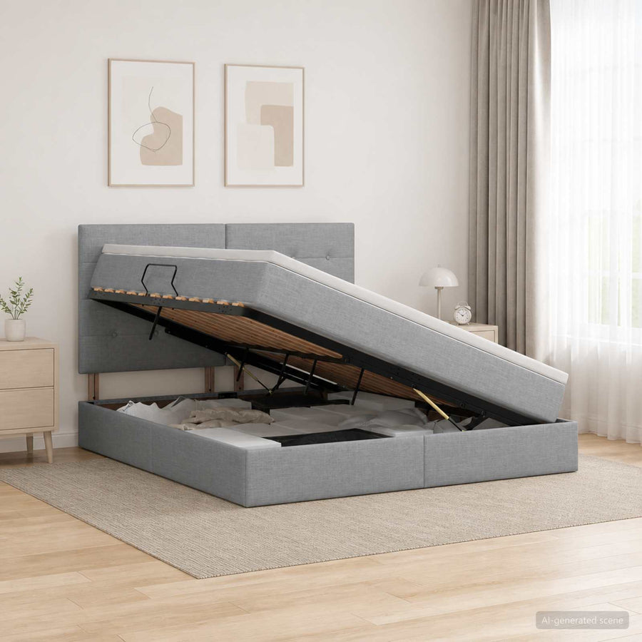 Ottoman Bed met Matrassen en LED Lichtgrijs 180 x 200 cm Stof