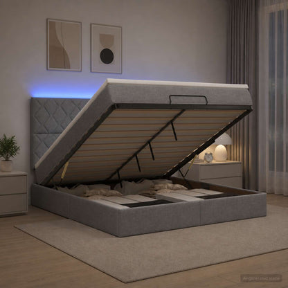 Ottoman Bed met Matrassen en LED Lichtgrijs 180 x 200 cm Stof