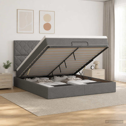 Ottoman Bed met Matrassen en LED Donkergrijs 160 x 200 cm Stof