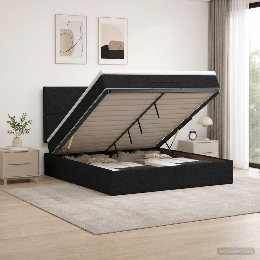 Ottoman bed met matras met hoofdeinde Zwart 140 x 200 cm Stof