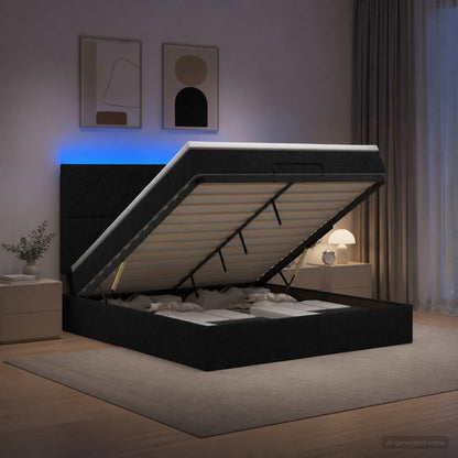 Ottoman Bed met Matrassen en LED Zwart 140 x 200 cm Stof