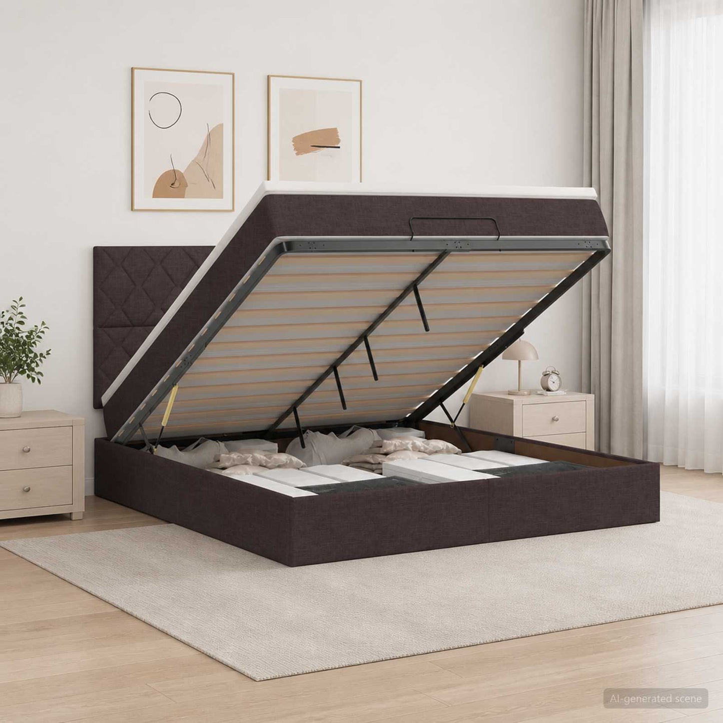 Ottoman bed met matras Donkerbruin 140 x 200 cm Stof