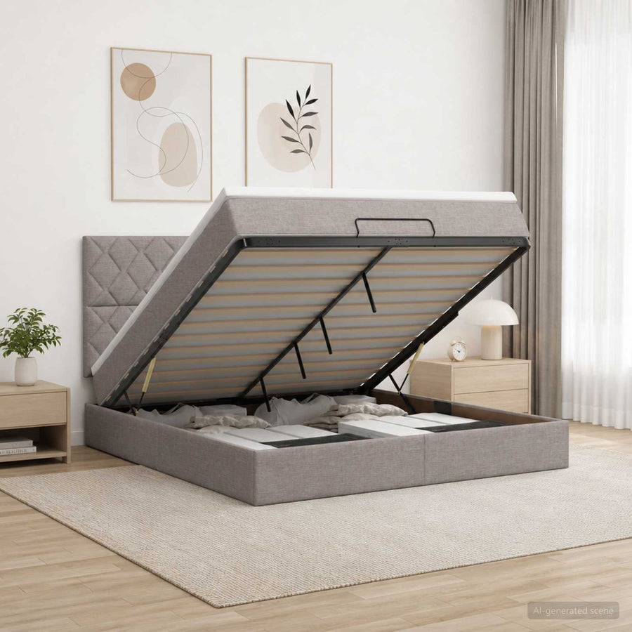 Ottoman bed met matras met hoofdeinde Taupe 180 x 200 cm Stof