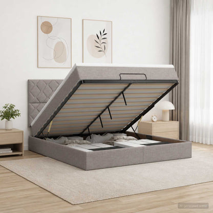 Ottoman bed met matras met hoofdeinde Taupe 140 x 200 cm Stof