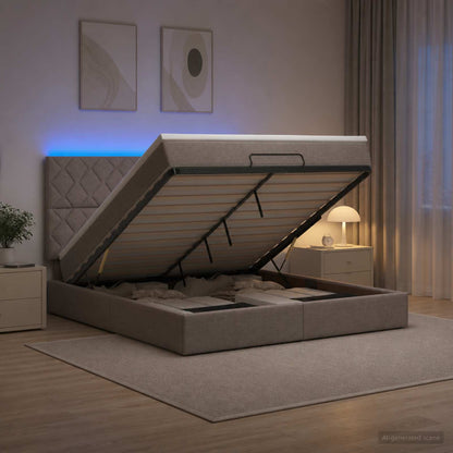 Ottoman Bed met Matrassen en LED Taupe 140 x 200 cm Stof