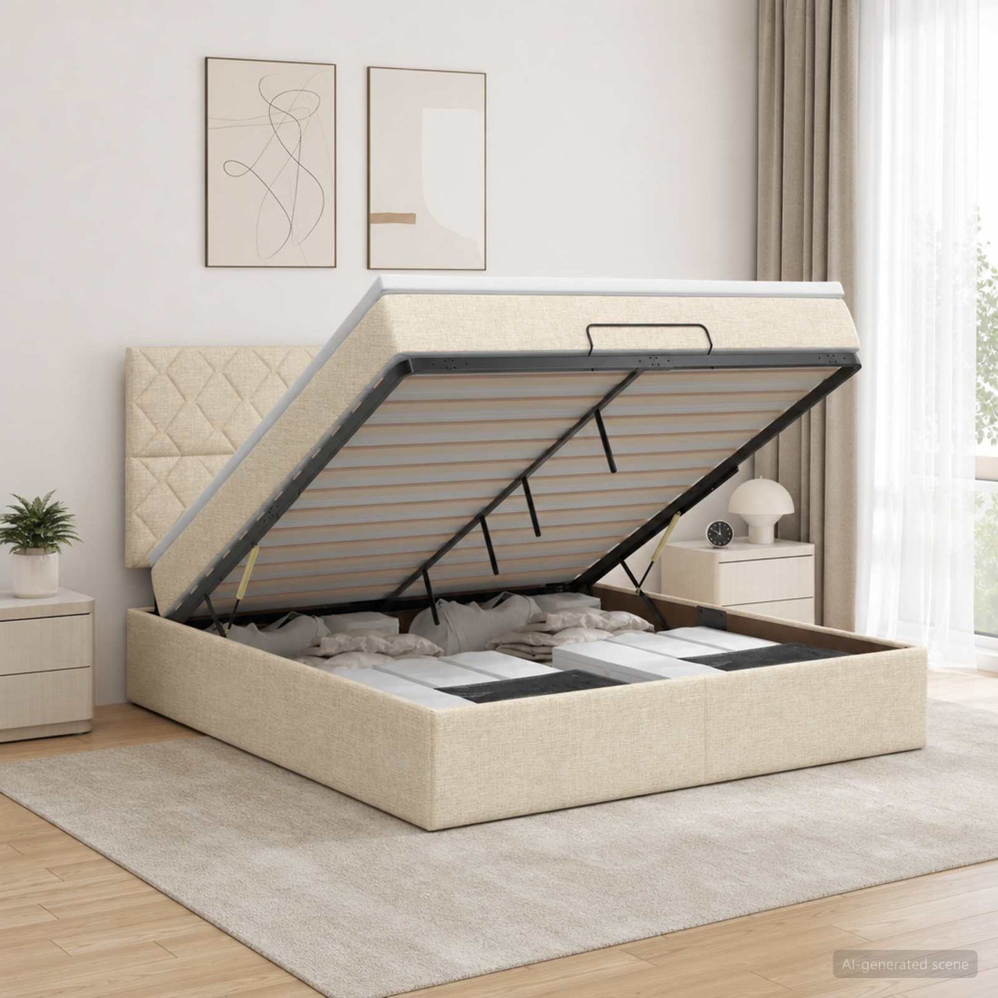 Ottoman bed met matras Crèmekleurig 180 x 200 cm Stof
