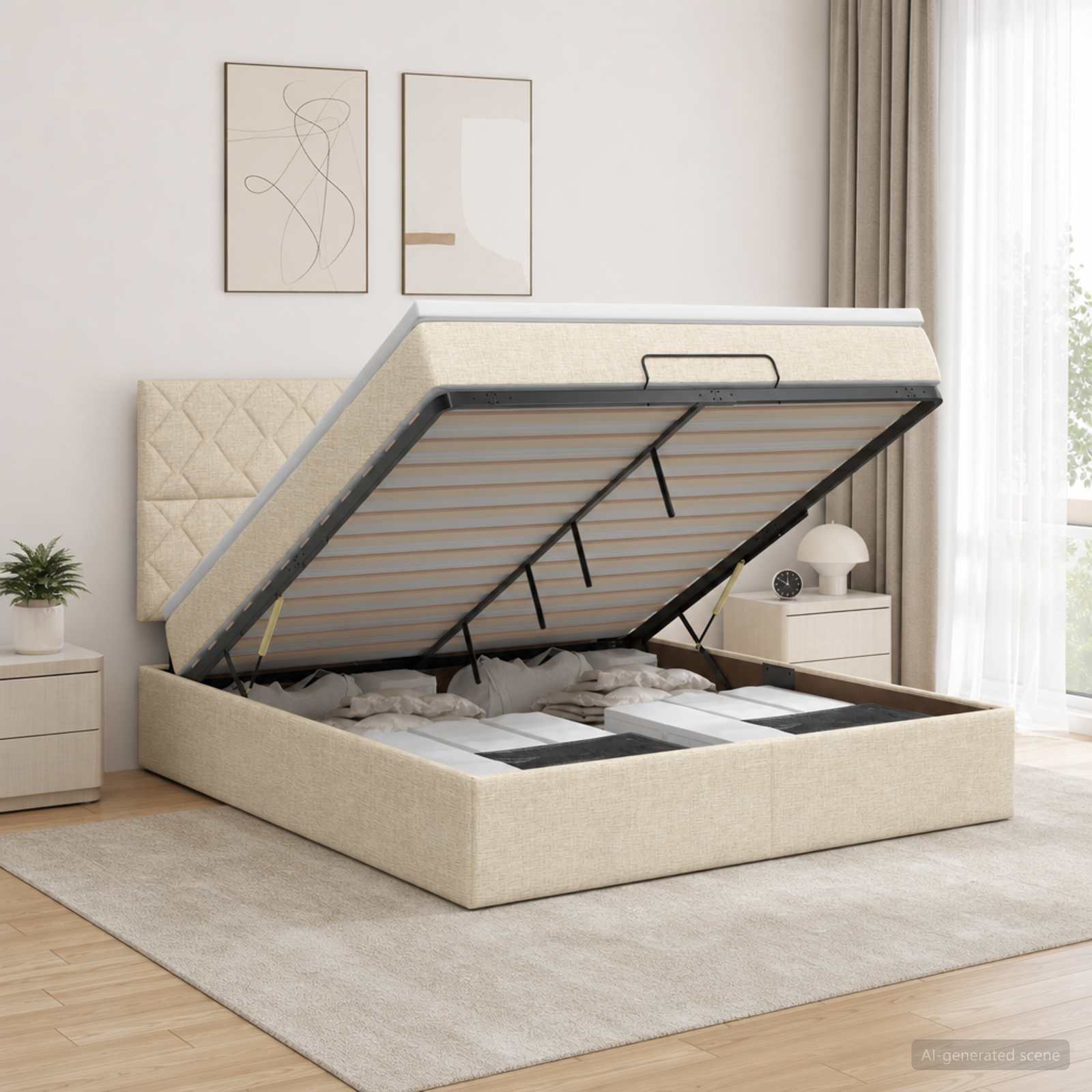 Ottoman bed met matras Crèmekleurig 180 x 200 cm Stof