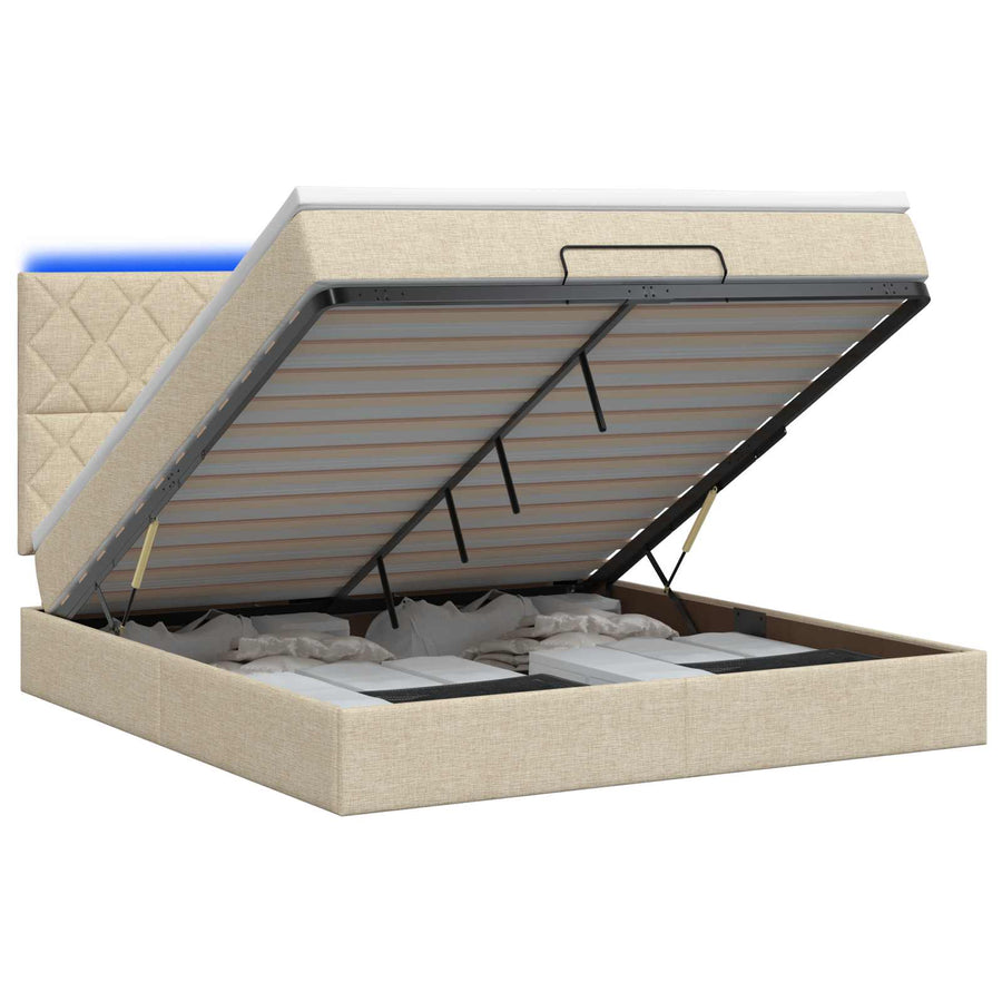 Ottoman Bed met Matrassen en LED Crèmekleurig 180 x 200 cm Stof
