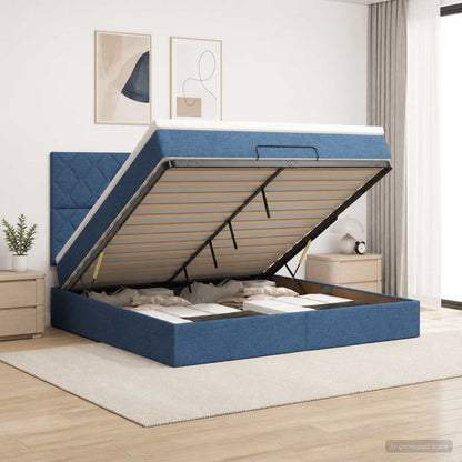 Ottoman Bed met Matrassen en LED Blauw 140 x 200 cm Stof