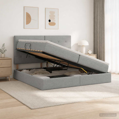 Opslag bed met matras met opslag Lichtgrijs 200 x 200 cm Stof