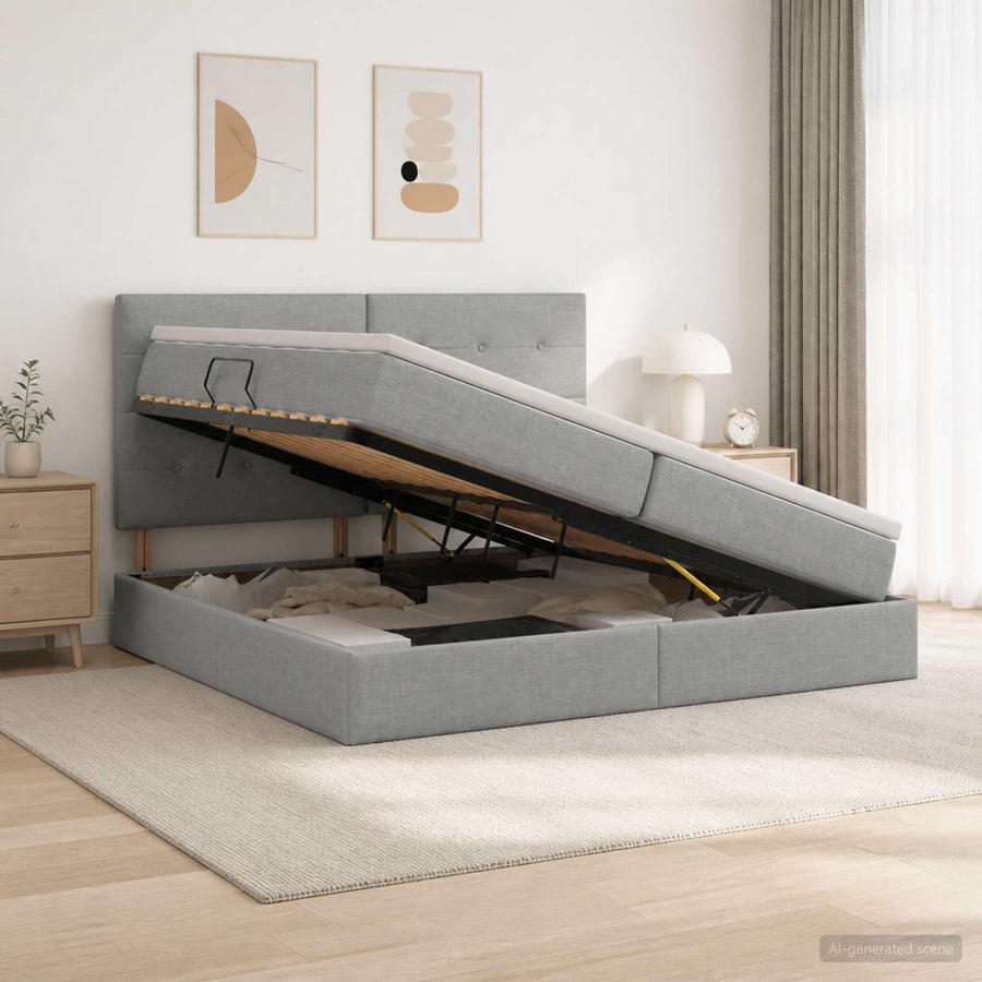 Opslag bed met matras met opslag Lichtgrijs 200 x 200 cm Stof