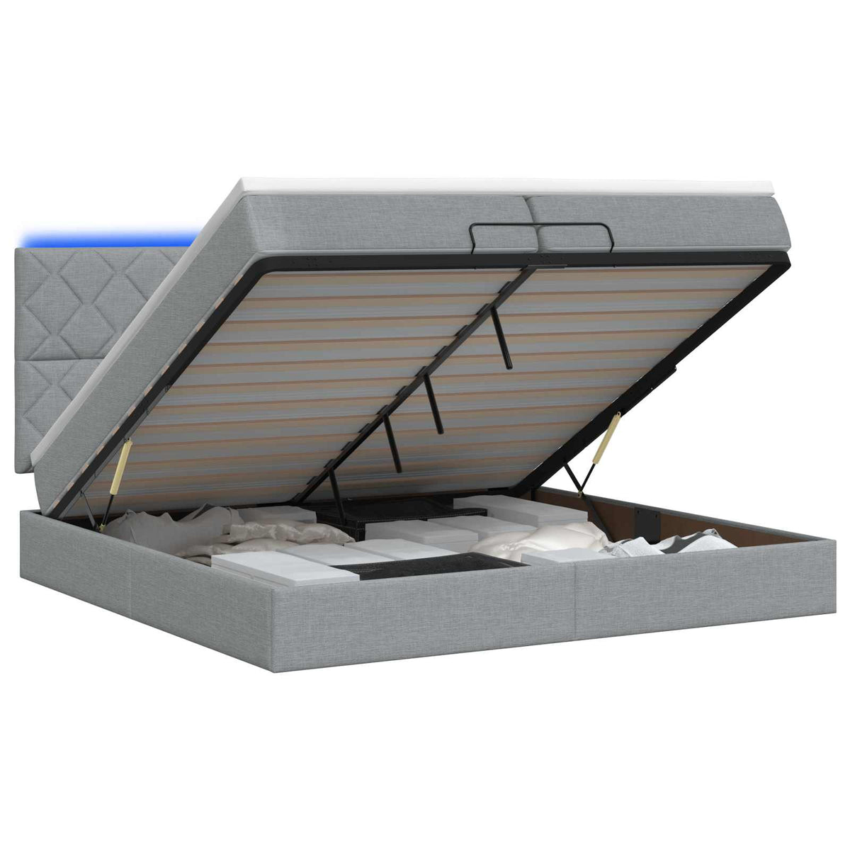 Ottoman Bed met Matrassen en LED Lichtgrijs 200 x 200 cm Stof