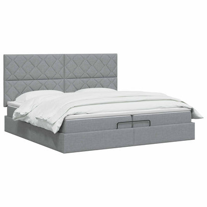 Ottoman Bed met Matrassen en LED Lichtgrijs 200 x 200 cm Stof