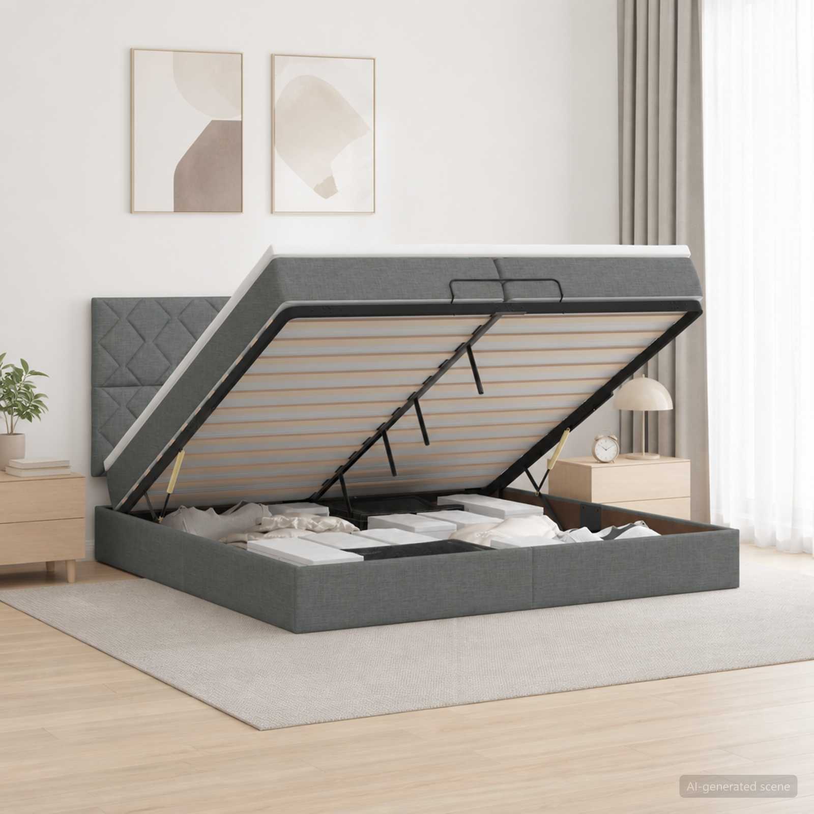 Ottoman bed met matras Donkergrijs 200 x 200 cm Stof